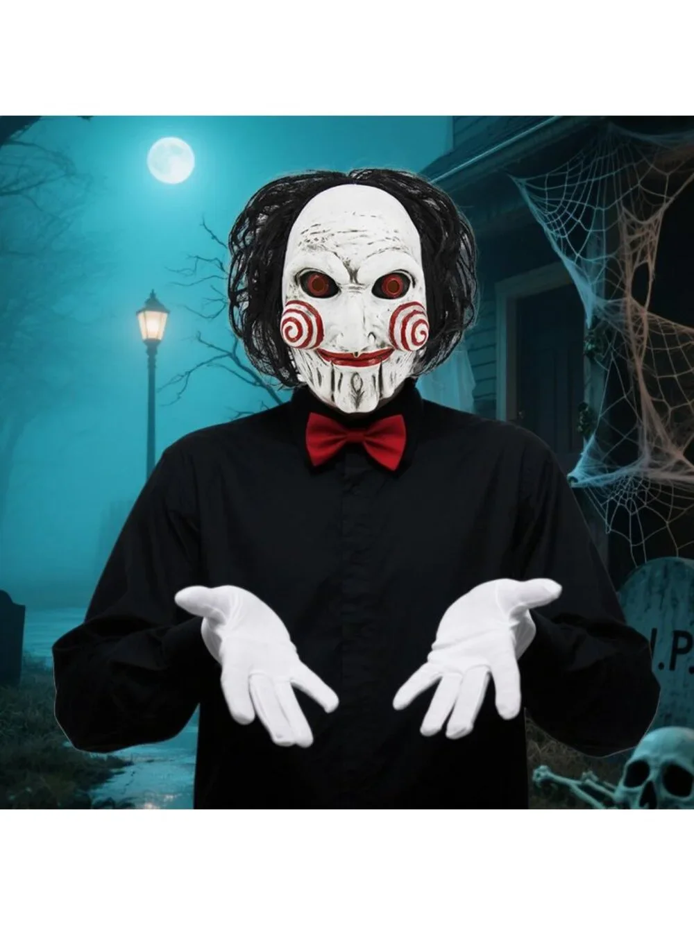 Scary Full Head Latex Mask with Hair for Halloween, Clown Puppet Cosplay Costume